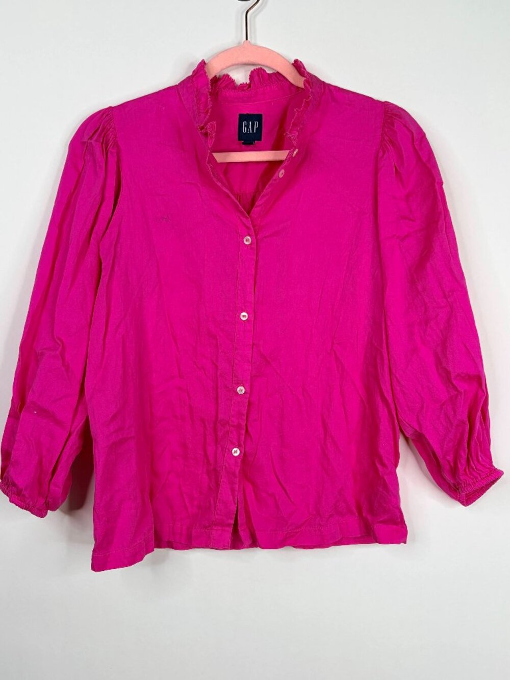 2/$30 GAP Puff Sleeve Mockneck Shirt in Super Pink Neon XS #A3548 - Picture 3 of 9